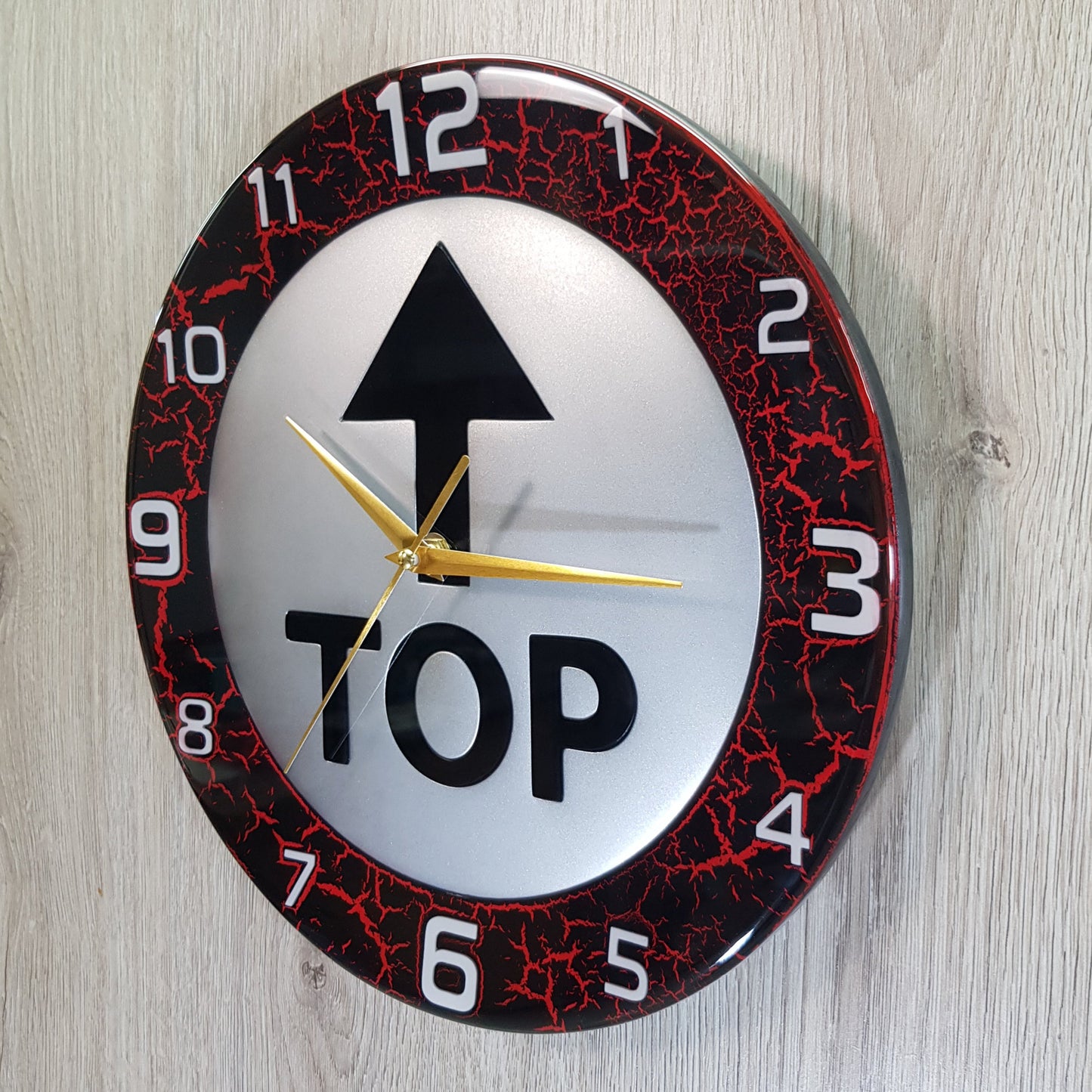 Handmade epoxy resin wall clock – Top Time Red Crackle model, unique edition
