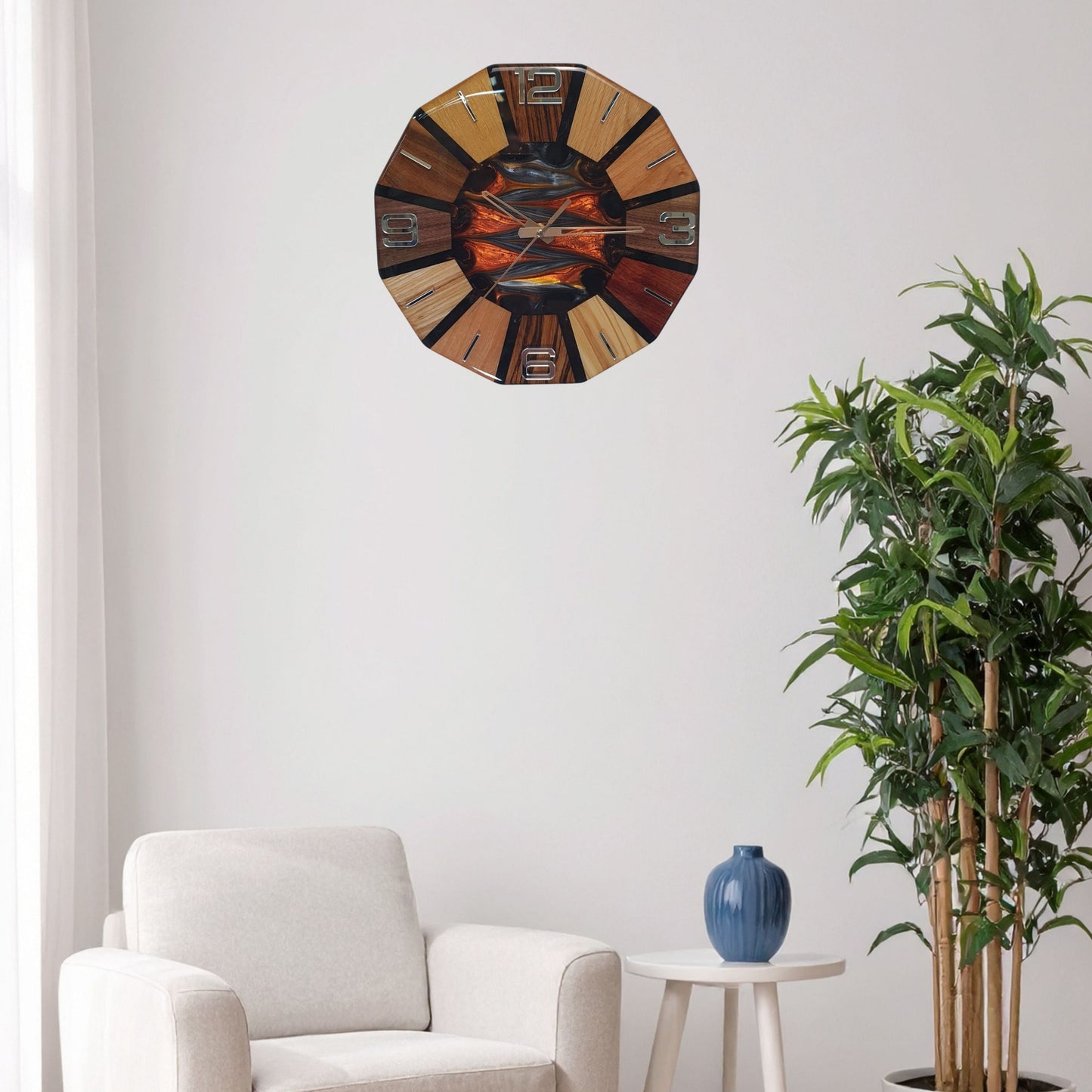 Wood Line – Fire Core Circle clock displayed on the wall in a modern interior