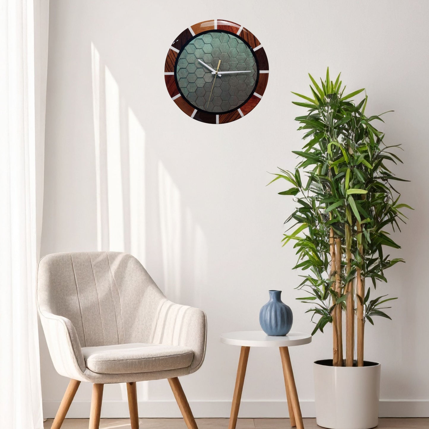 Clock hanging on the wall, displaying the full composition and color shift.