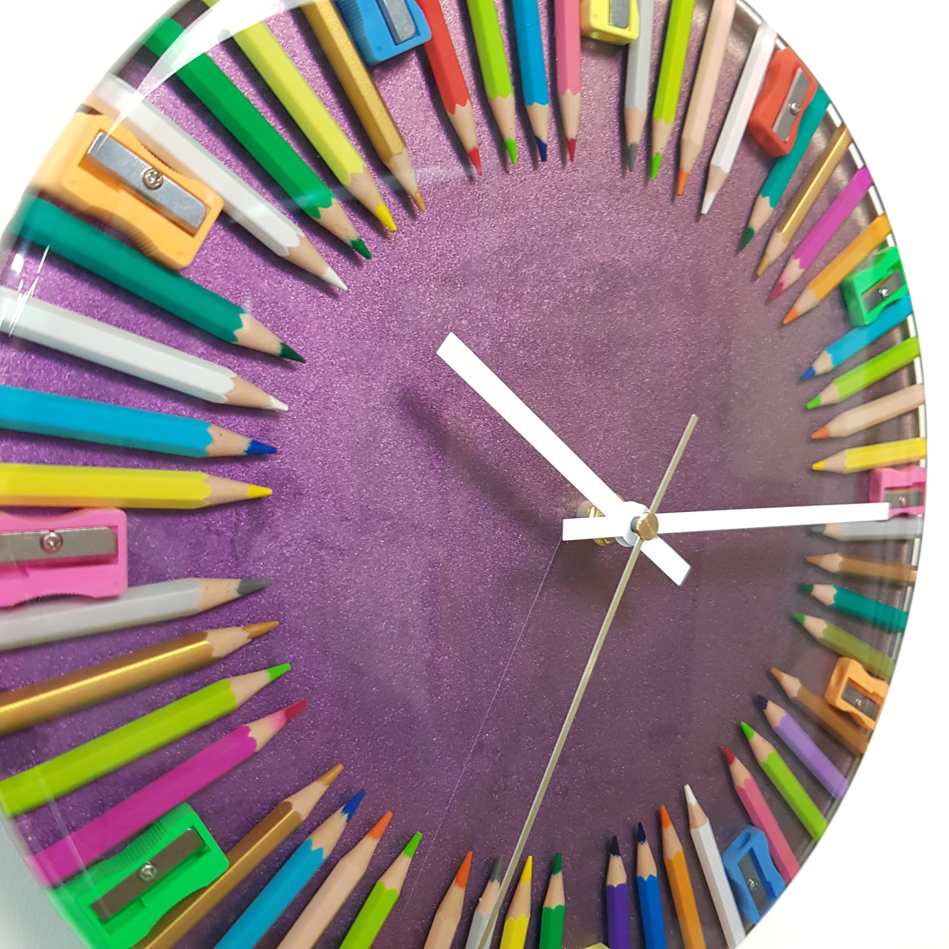 Close-up of coloured pencils embedded in clear epoxy resin – “Chroma Balance” detail