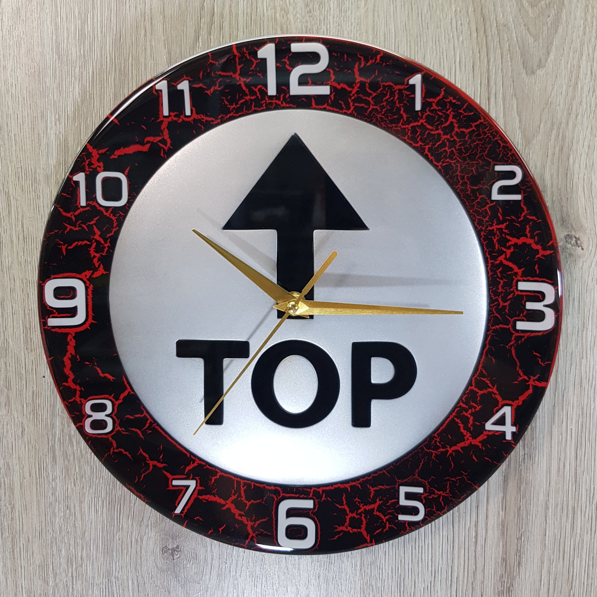 Top Time Red Crackle resin wall clock – handmade limited edition collectible