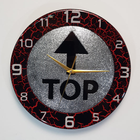 Top Time Silver Spark resin wall clock – handmade limited edition with shimmering silver center, front view