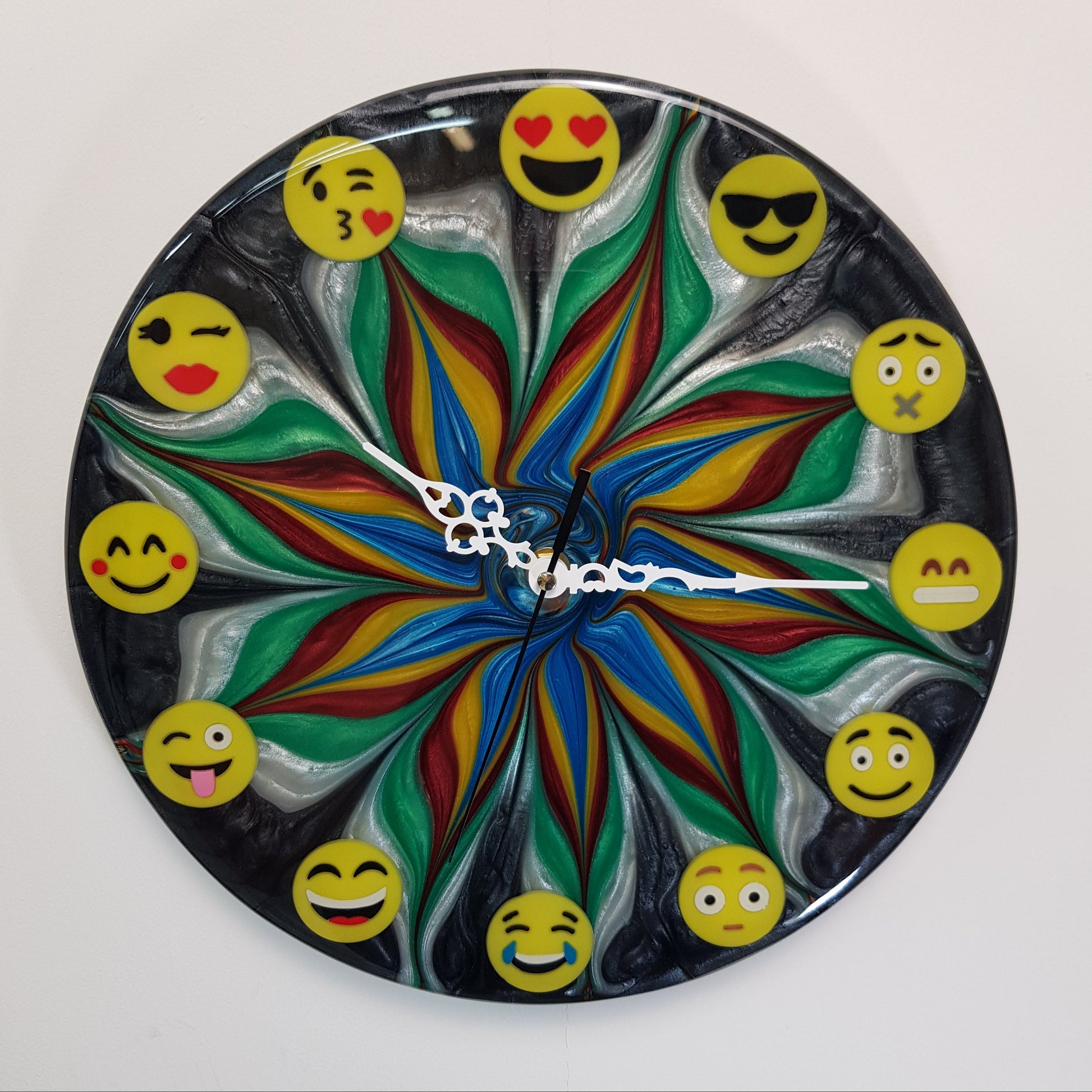 Emotion Flow #01 resin wall clock – handmade limited edition with emoji hours