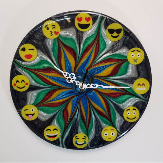 Emotion Flow #01 resin wall clock – handmade limited edition with emoji hours