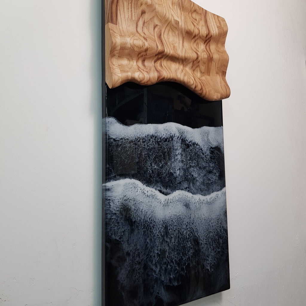 Luxury handmade oak wall art with deep resin sea effect