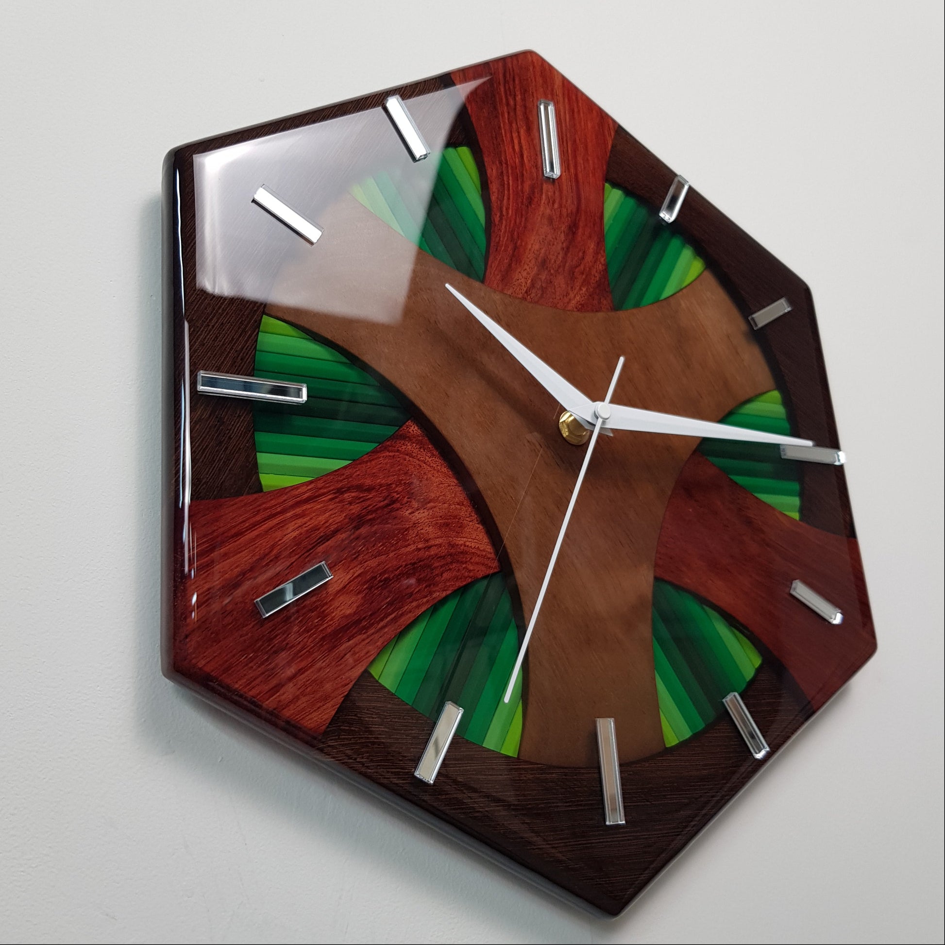 Angled view capturing the reflection and depth of the resin surface