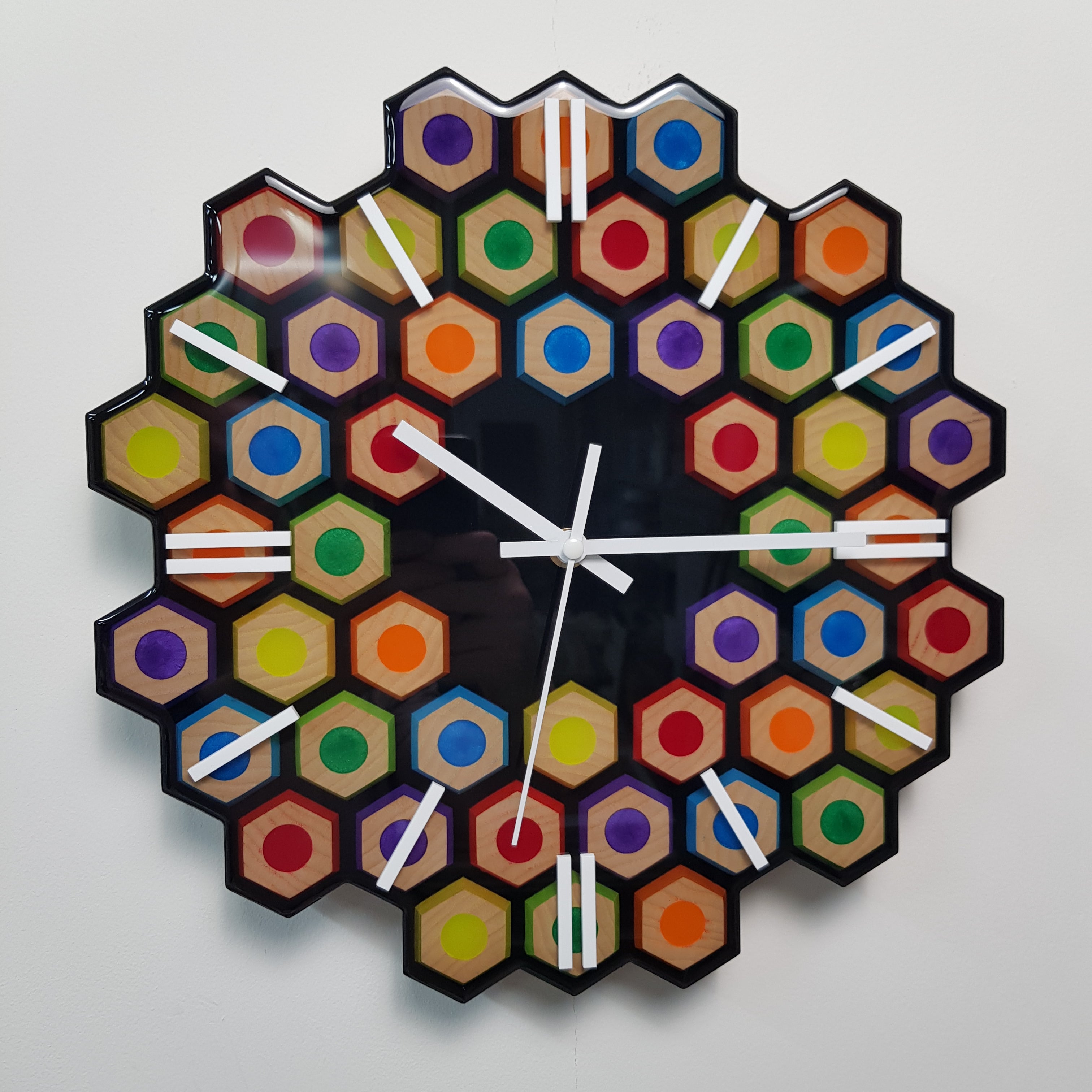 Geometry of Color wall clock made from ash wood front view