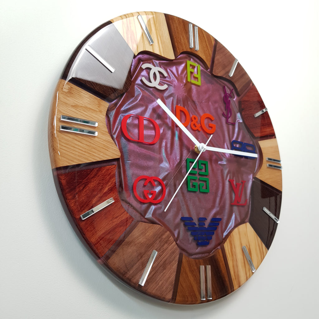 Right-side perspective of the handcrafted wood and resin details