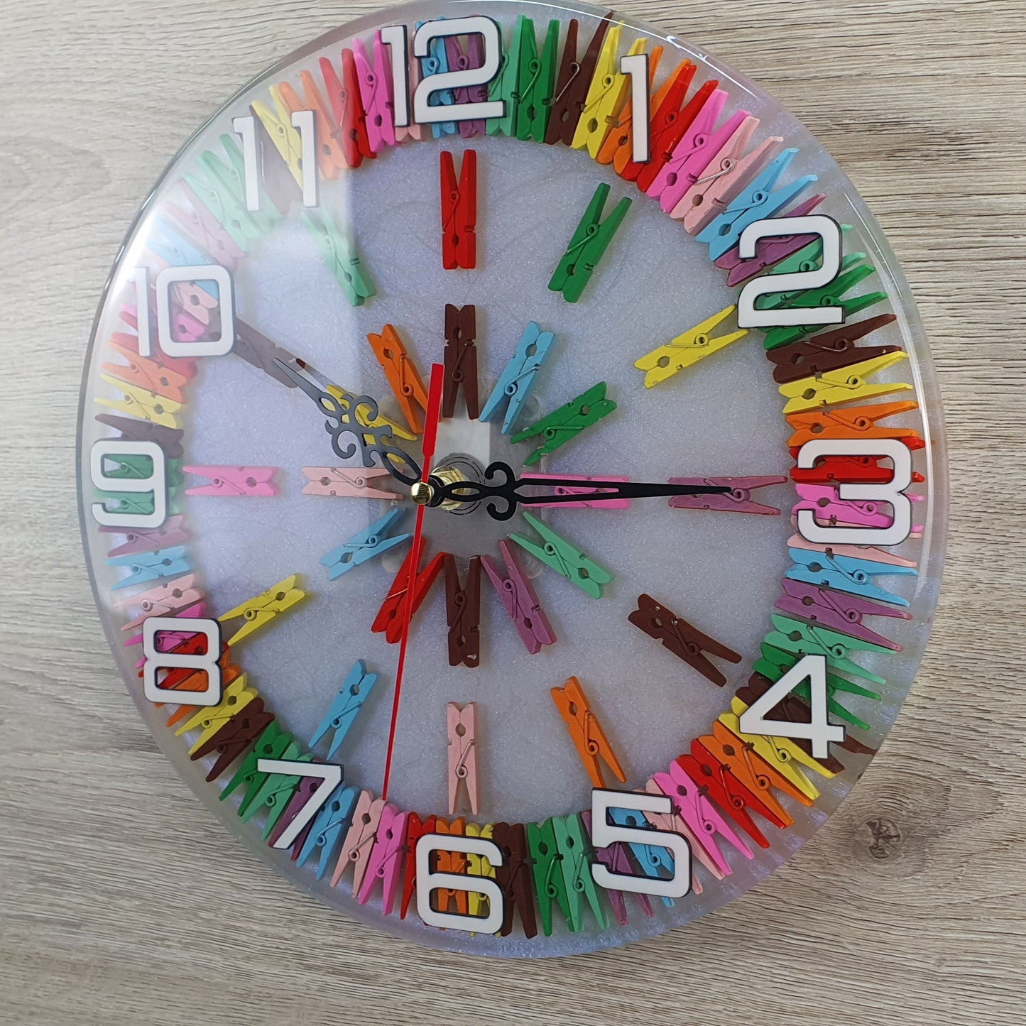 Colorful Clips and Epoxy Resin Wall Clock – Unique Design