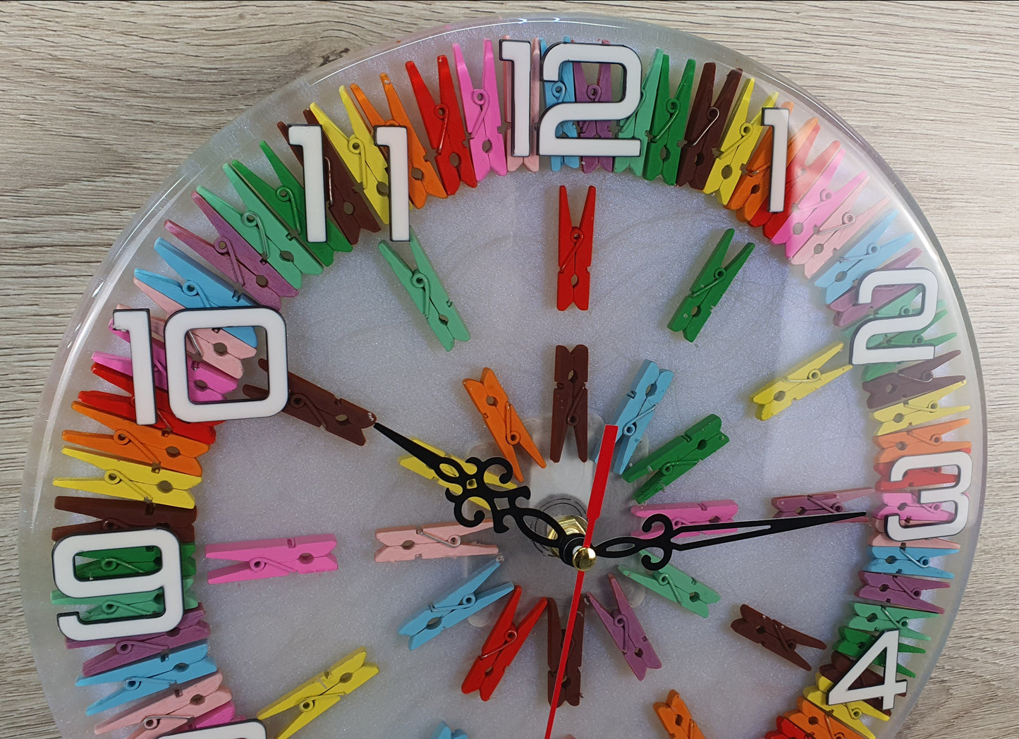 Colorful Clips and Epoxy Resin Wall Clock – Unique Design