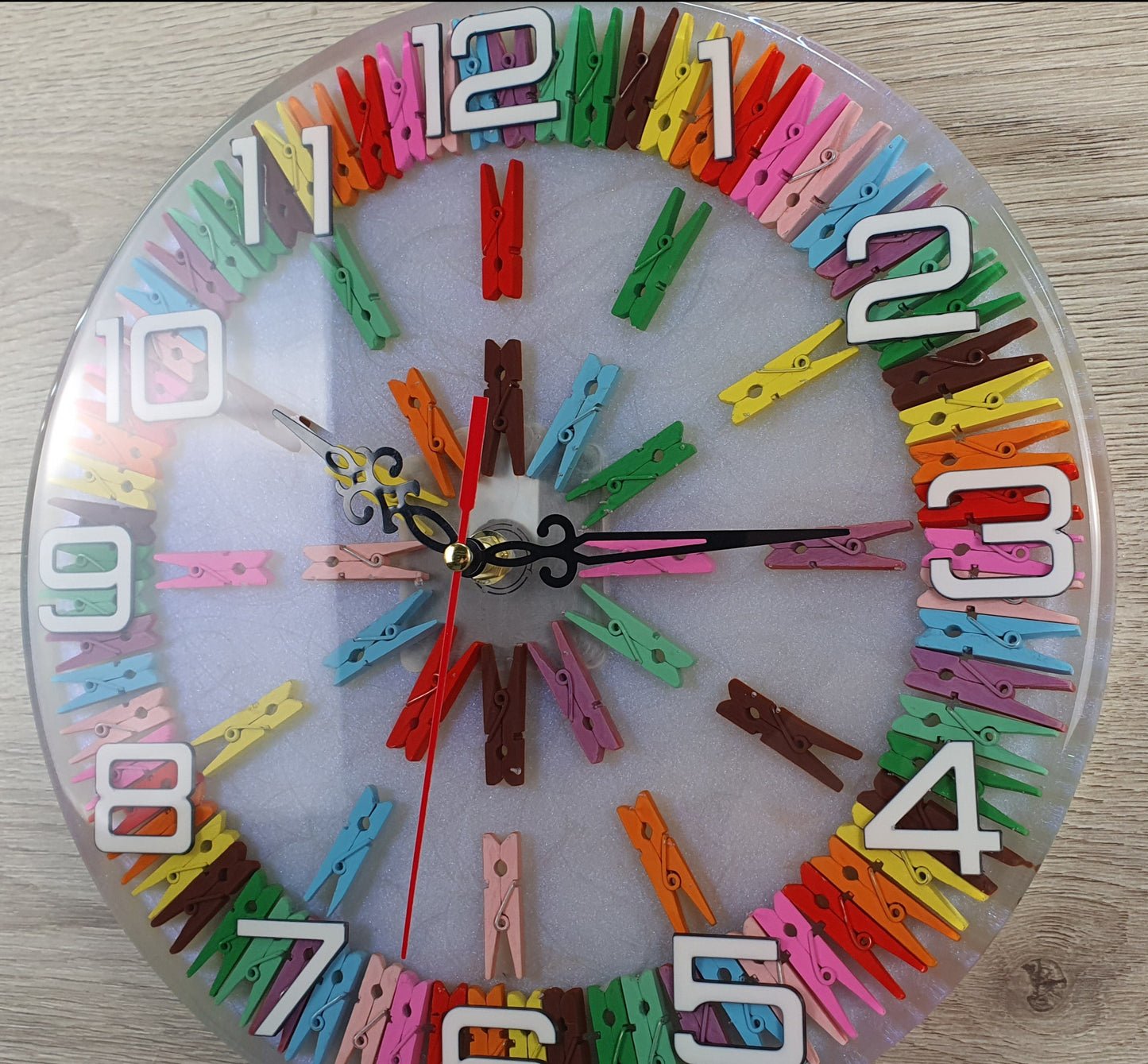 Colorful Clips and Epoxy Resin Wall Clock – Unique Design