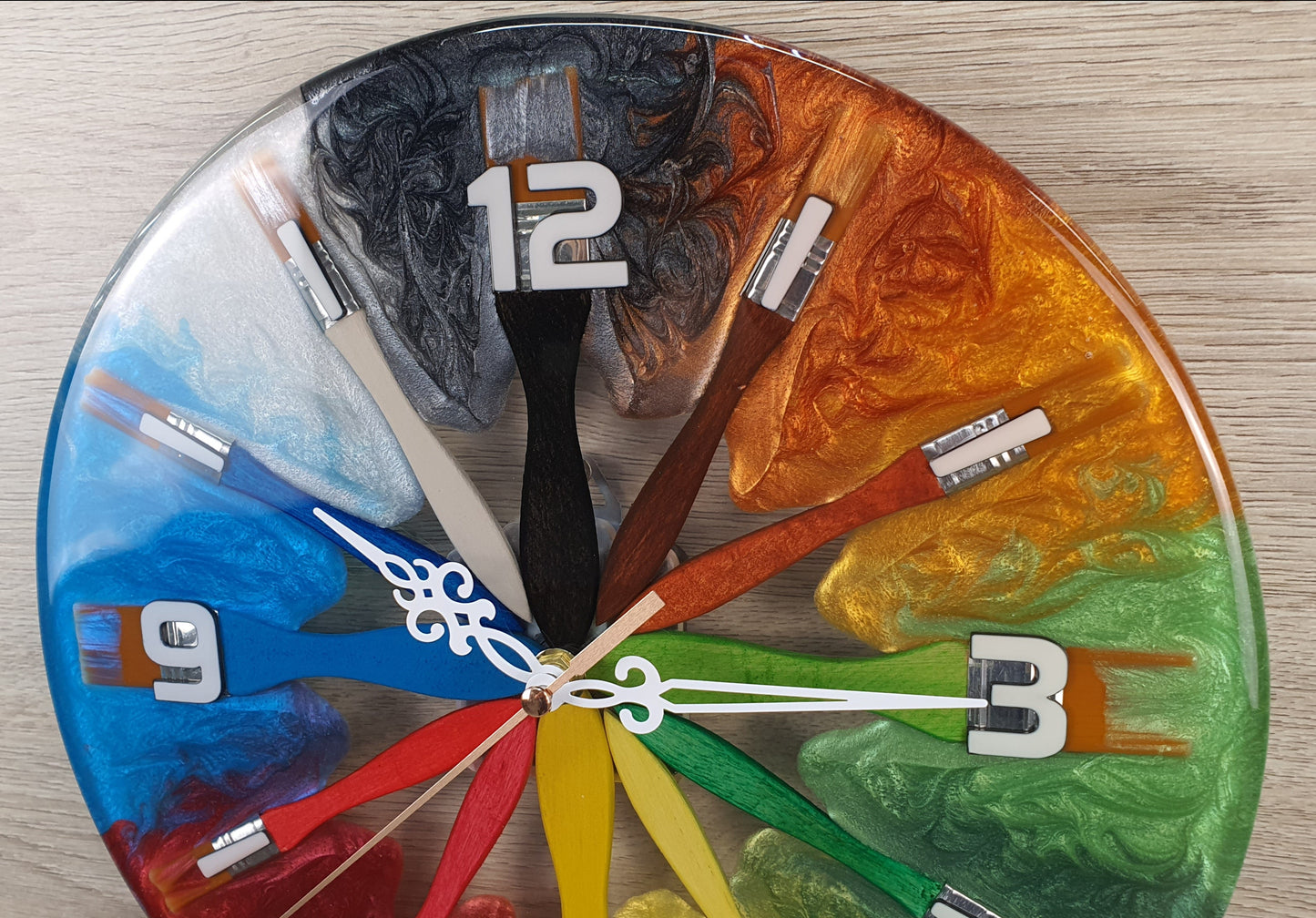 Unique Artist's Wall Clock - Handcrafted with Paint Brushes and Epoxy Resin