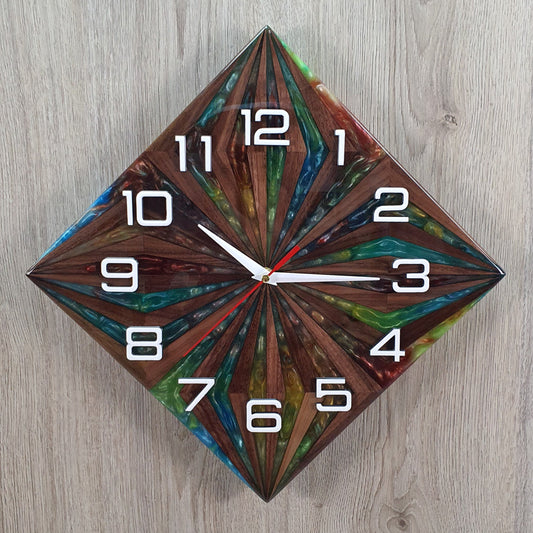 Unique Walnut Wood and Resin Wall Clock