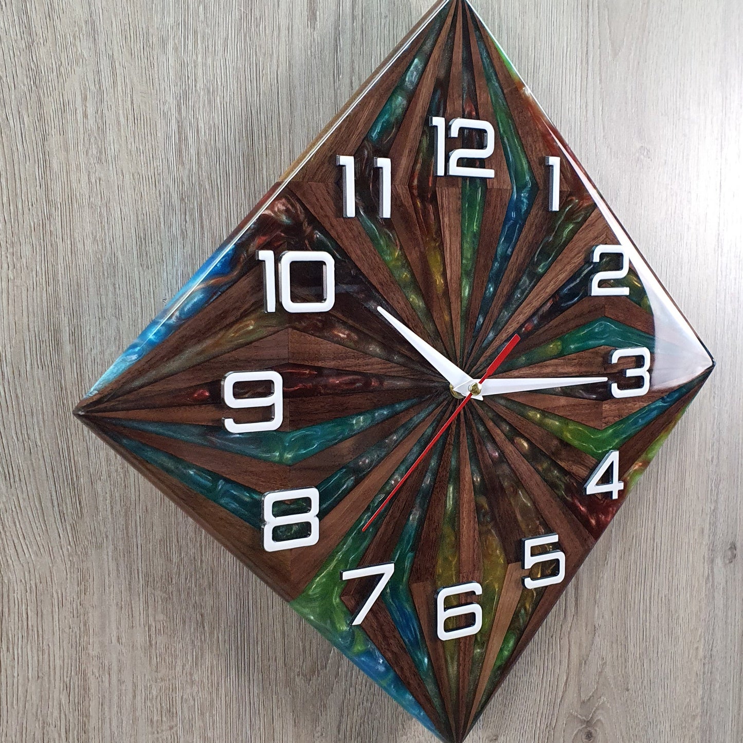 Unique Walnut Wood and Resin Wall Clock