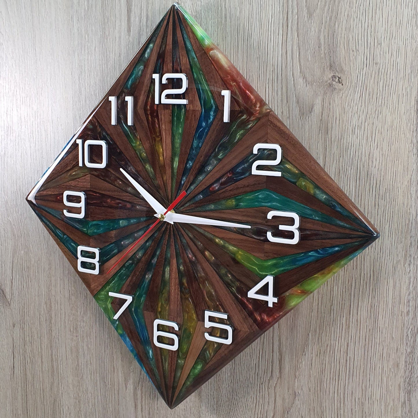 Unique Walnut Wood and Resin Wall Clock