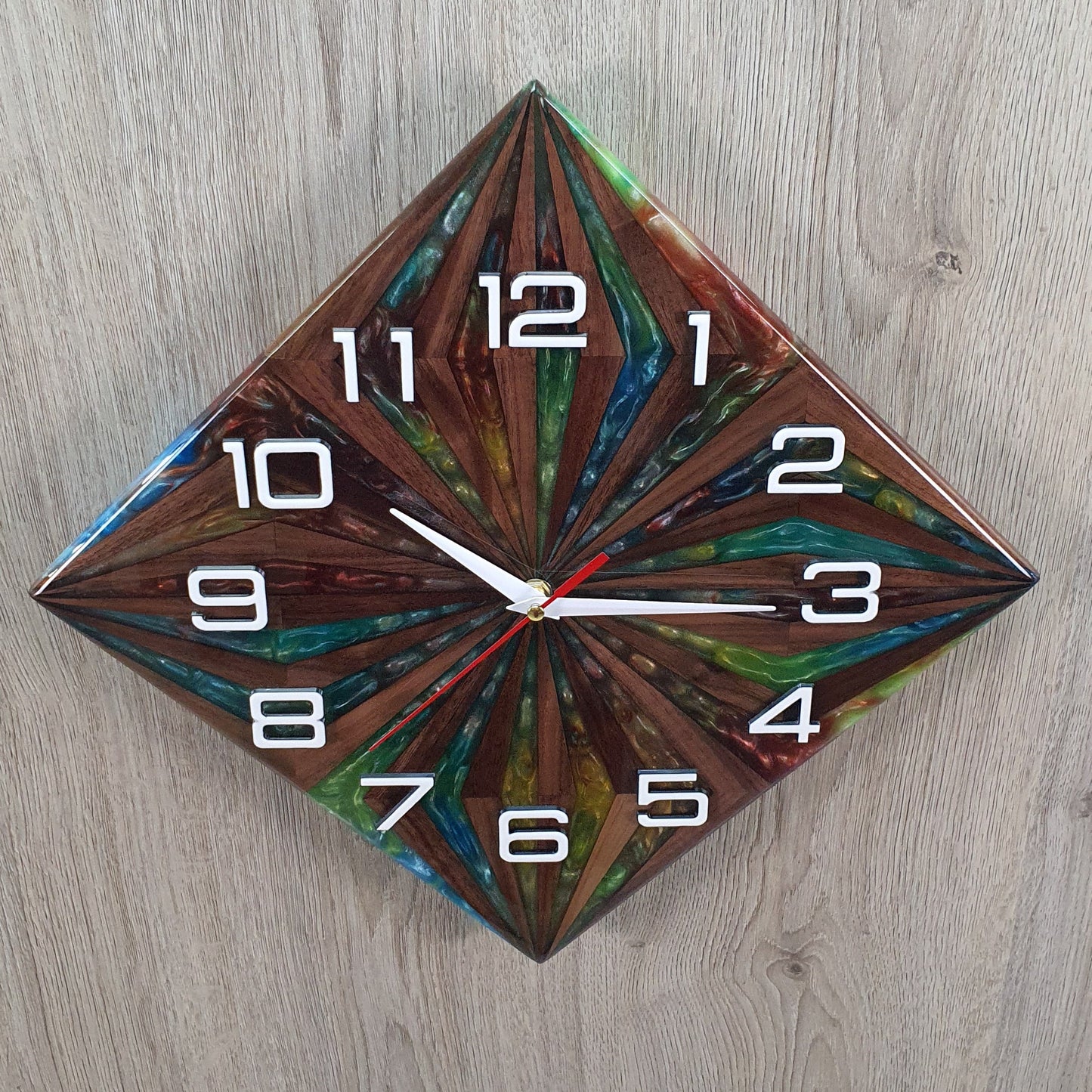 Unique Walnut Wood and Resin Wall Clock