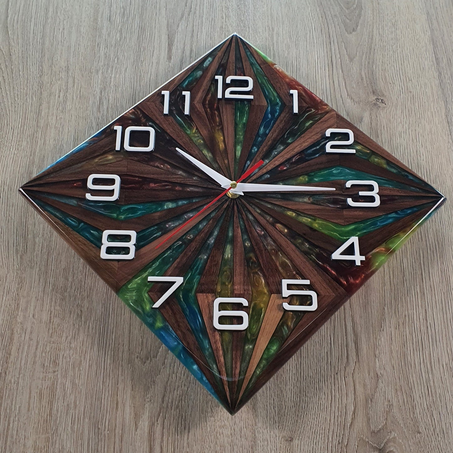 Unique Walnut Wood and Resin Wall Clock