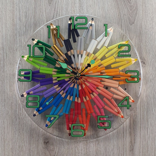 Epoxy Resin and Colored Pencils Clock – Handmade, Glow-in-the-Dark