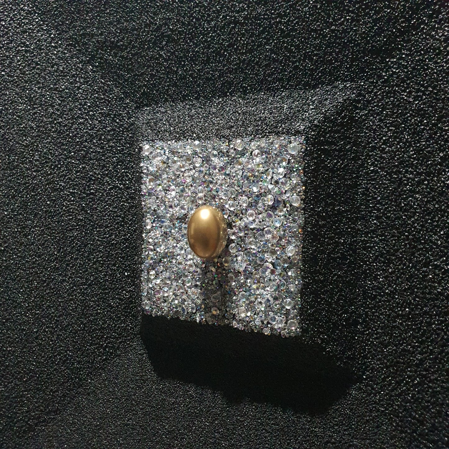 La Verità Nascosta contemporary conceptual art – dark geometric frame with golden egg centerpiece, certificate of authenticity included
