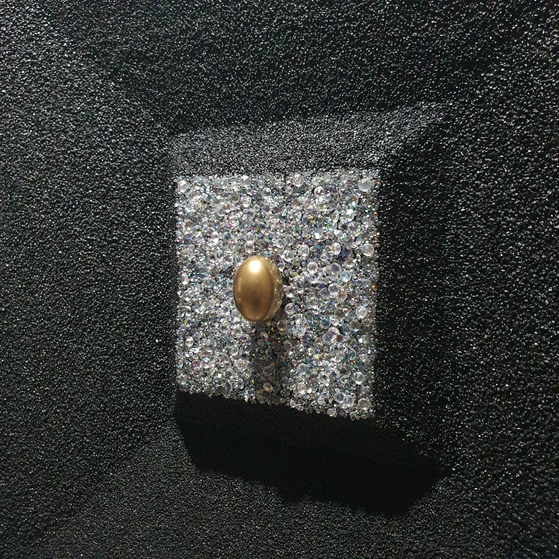 La Verità Nascosta contemporary conceptual art – dark geometric frame with golden egg centerpiece, certificate of authenticity included