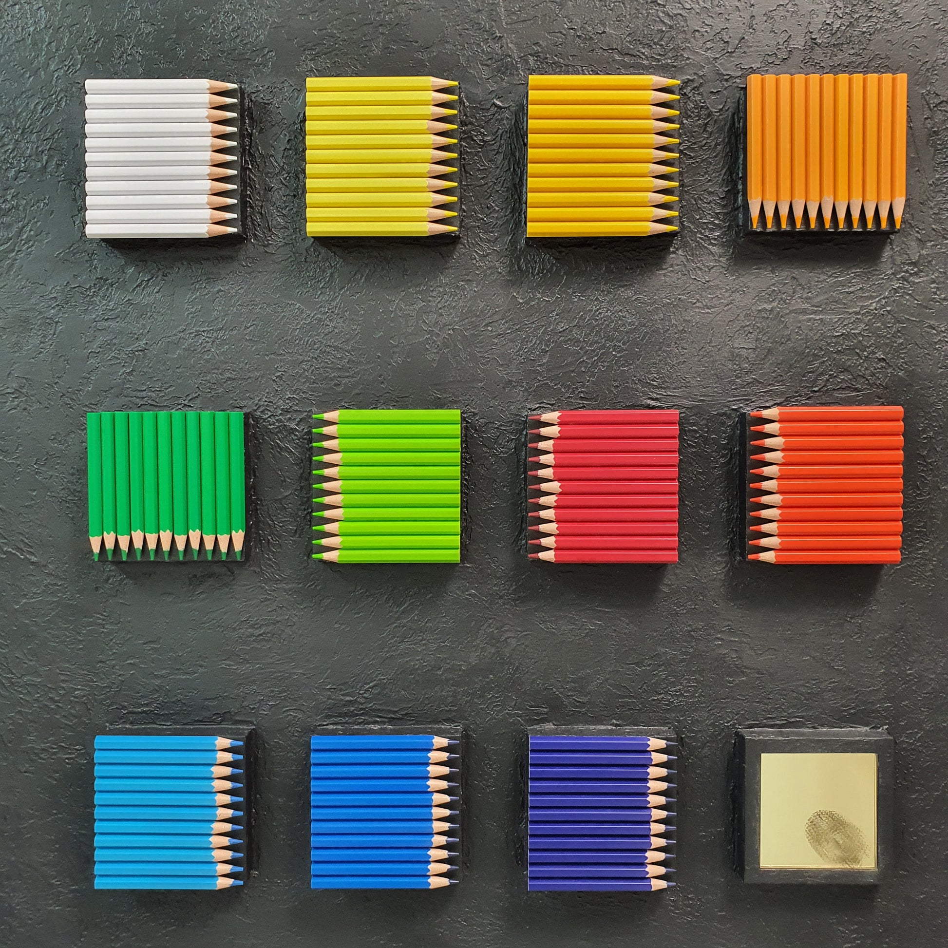Identità Ordinata contemporary conceptual art – colorful resin pencil composition with certificate of authenticity