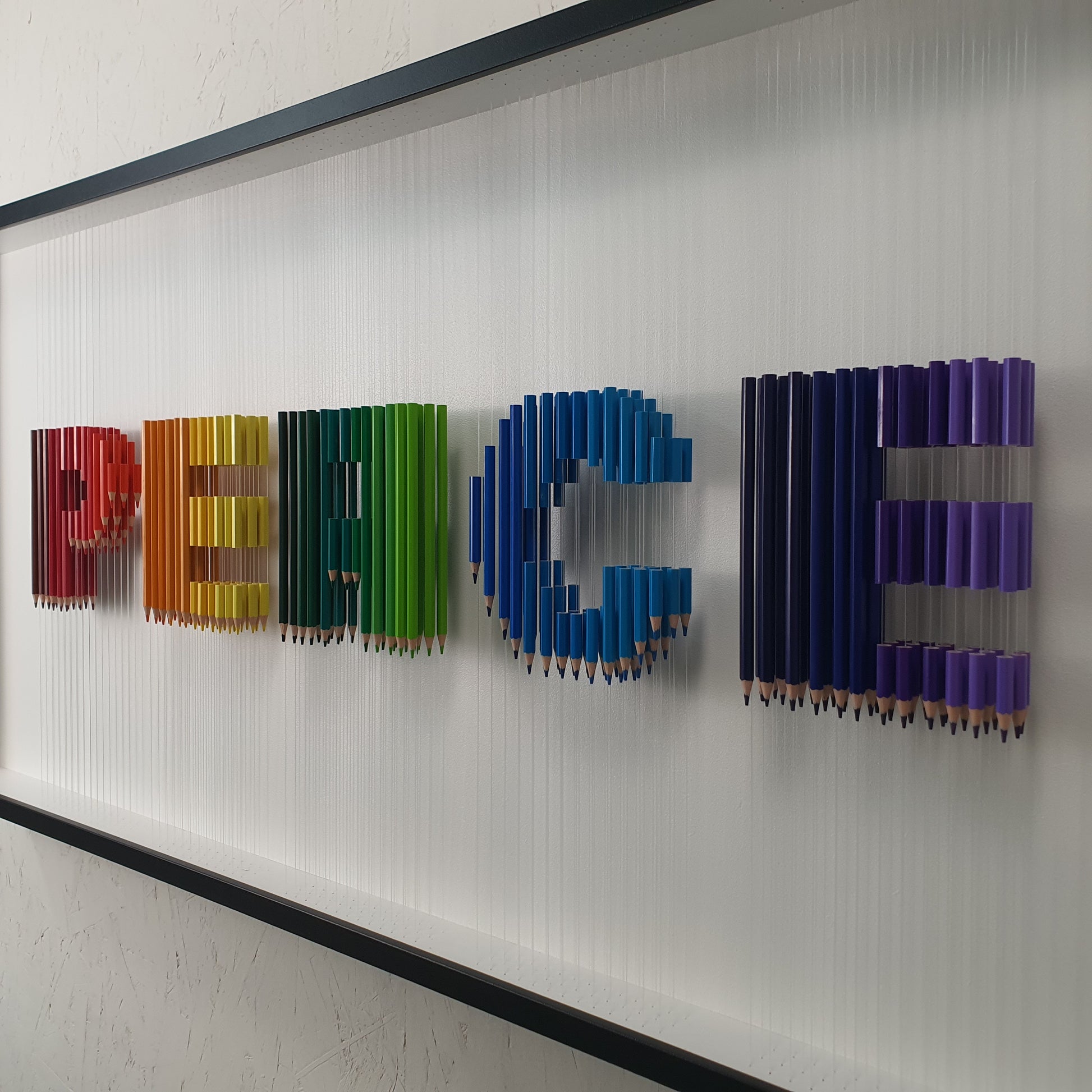 Arcobaleno Sospeso contemporary conceptual art – suspended rainbow-colored installation with certificate of authenticity