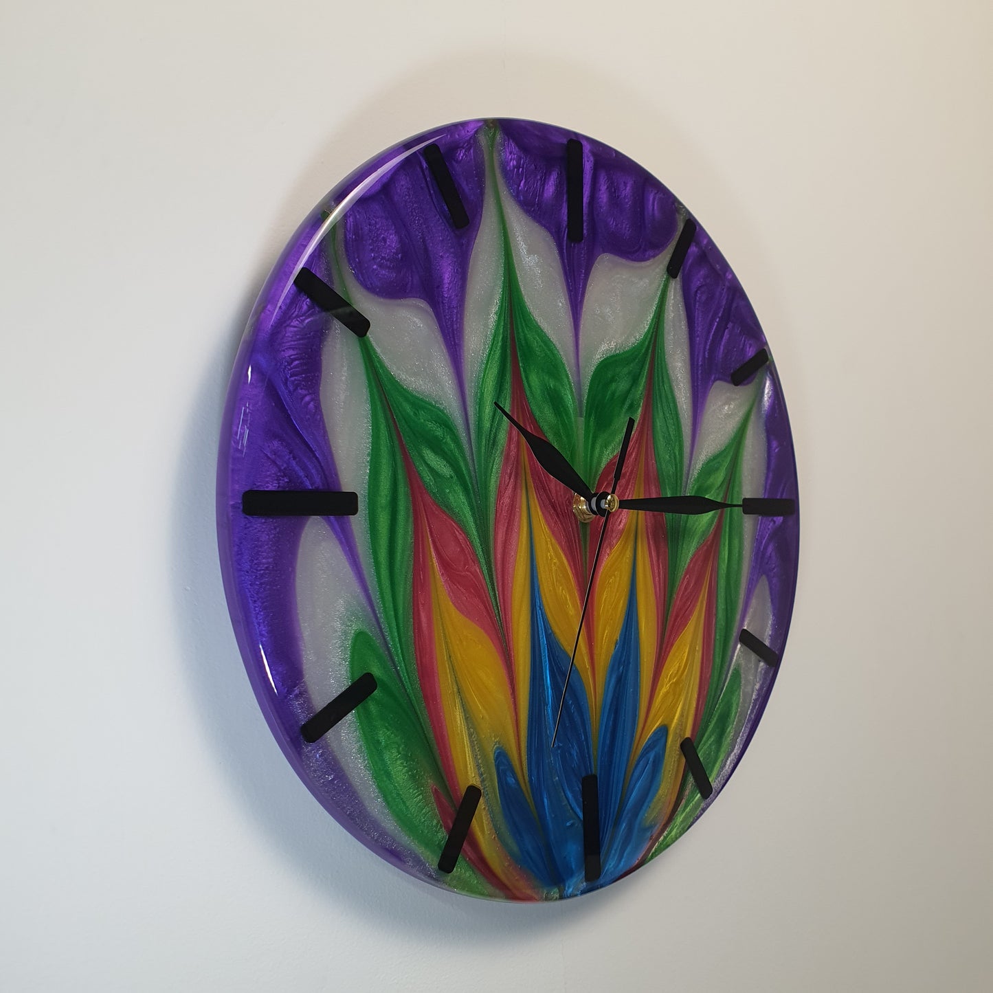Side angle of “Violet Flame” clock – right side profile