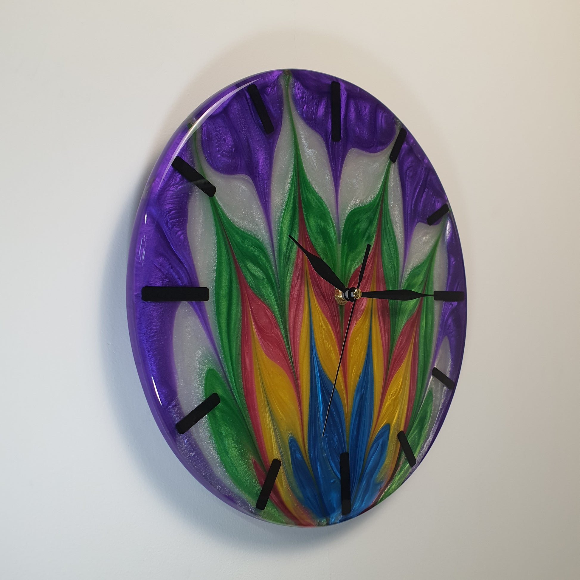 Side angle of “Violet Flame” clock – right side profile