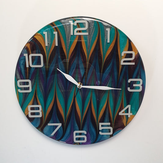 Front view – Midnight Mirage epoxy resin wall clock – Abstract Time series