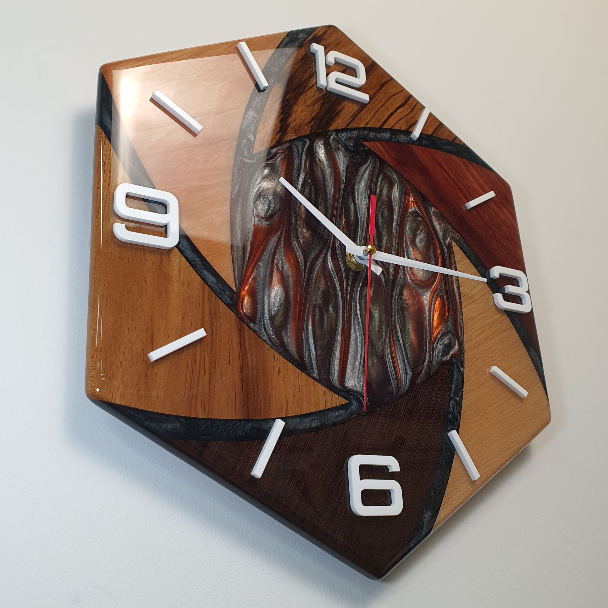 Right side view showing the depth and contrast between wood and resin