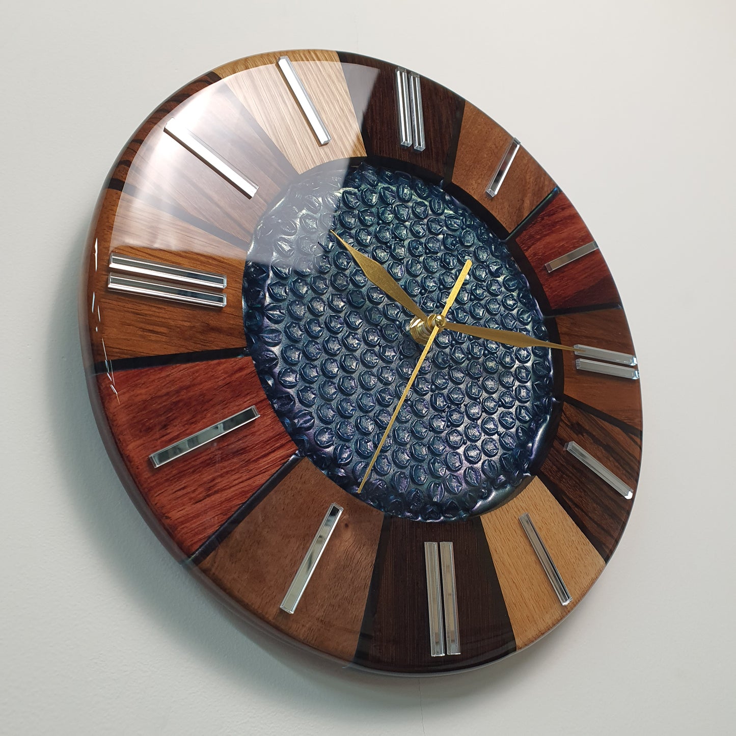 Left side view highlighting the depth of the resin and the glossy wood finish