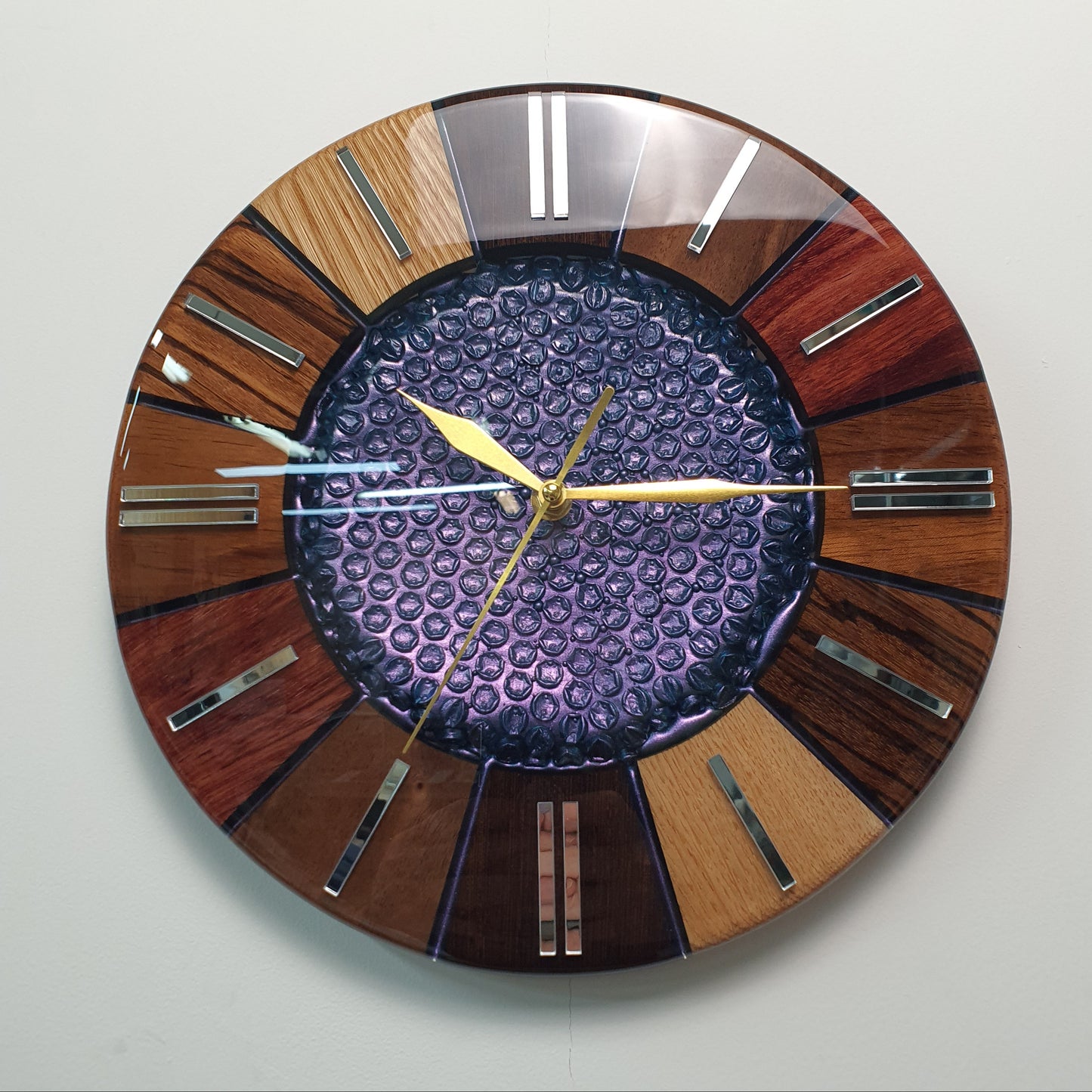 Bottom-up perspective showing the dimensional contrast between wood and resin