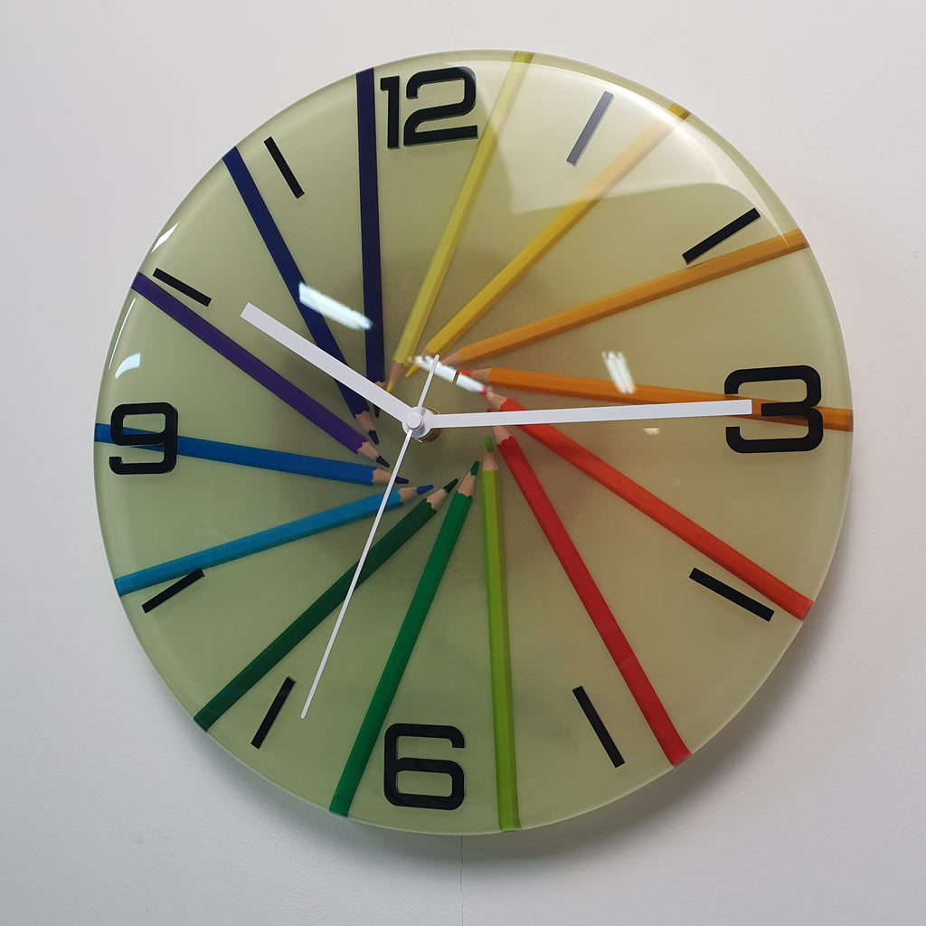 Opposite side perspective of Neon Spiral handcrafted epoxy clock