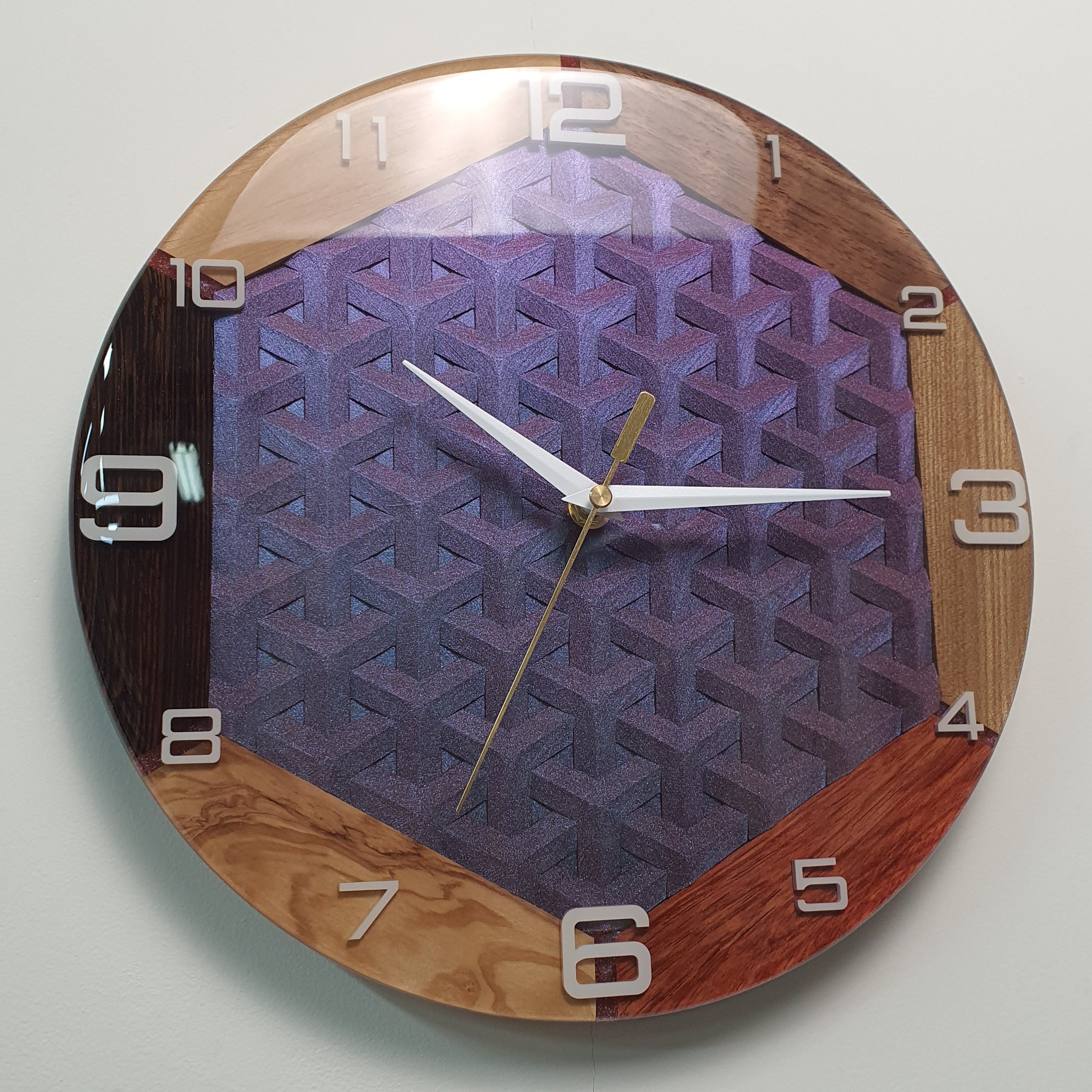 Detail of white plexiglass numbers embedded in resin