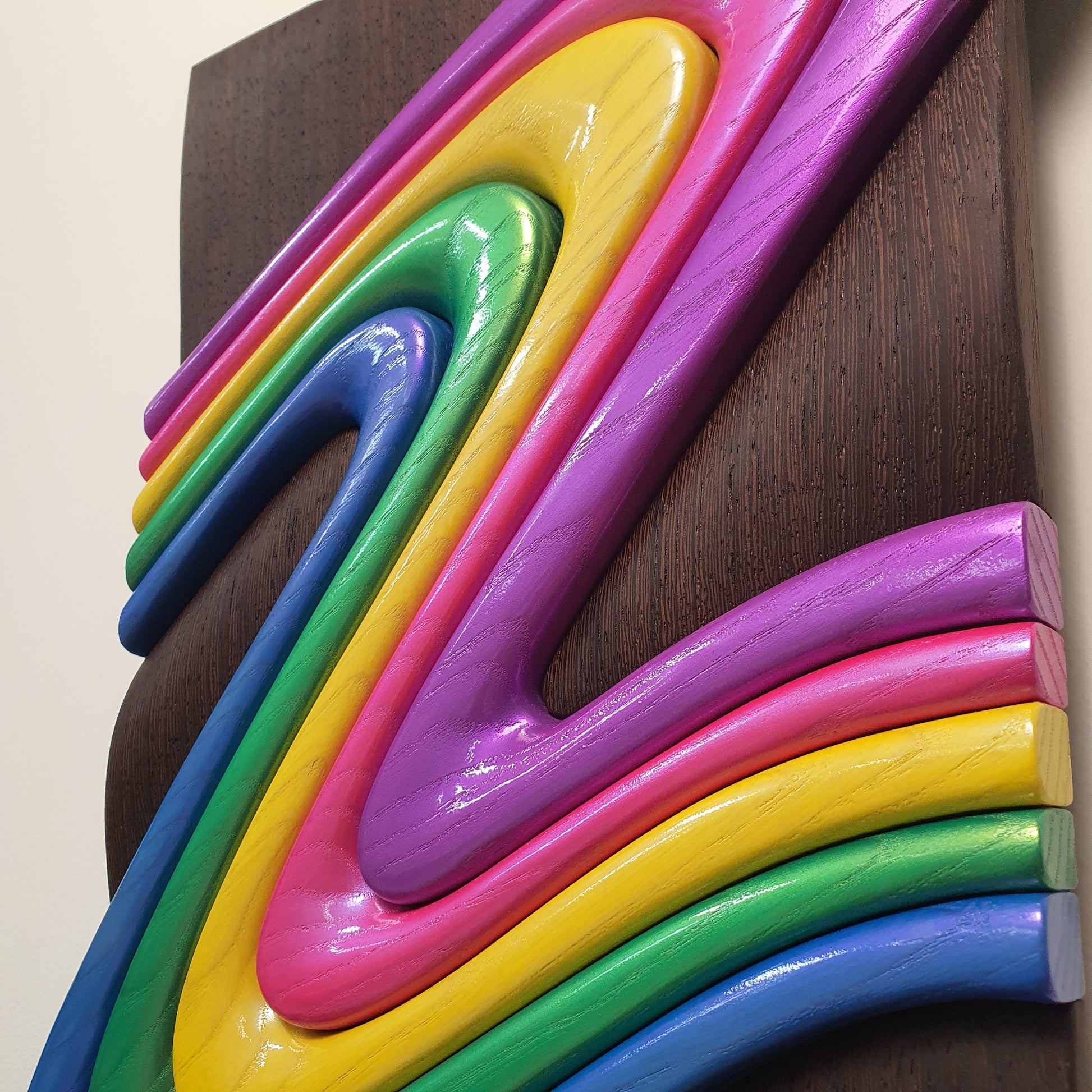 Z Frozen Motion close-up detail of painted ash wood texture and curves