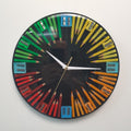 Creative Spin wall clock made with colored pencils and sharpeners front view