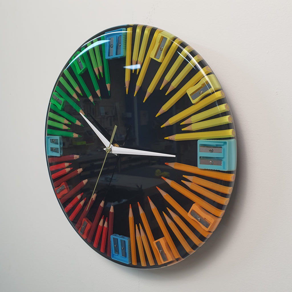 Detailed view of Creative Spin clock with dynamic color vortex effect