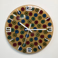 Handmade epoxy resin wall clock with colorful pasta pattern and white plexiglass markers