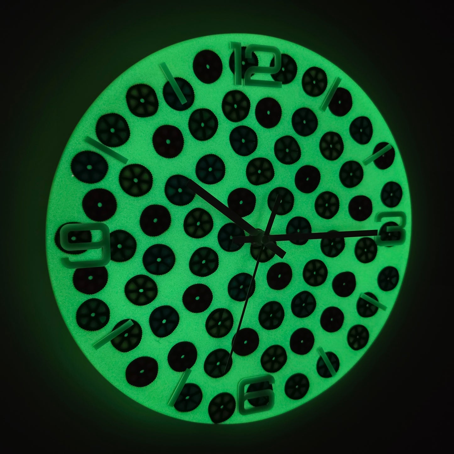 Glow in the dark wall clock made from epoxy resin and decorative pasta shapes