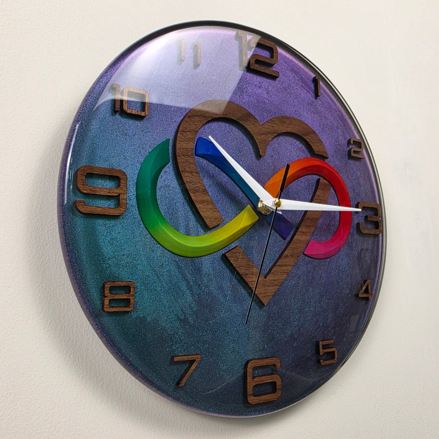 Designer handmade wall clock for modern interiors with infinity symbol, heart and silent quartz movement
