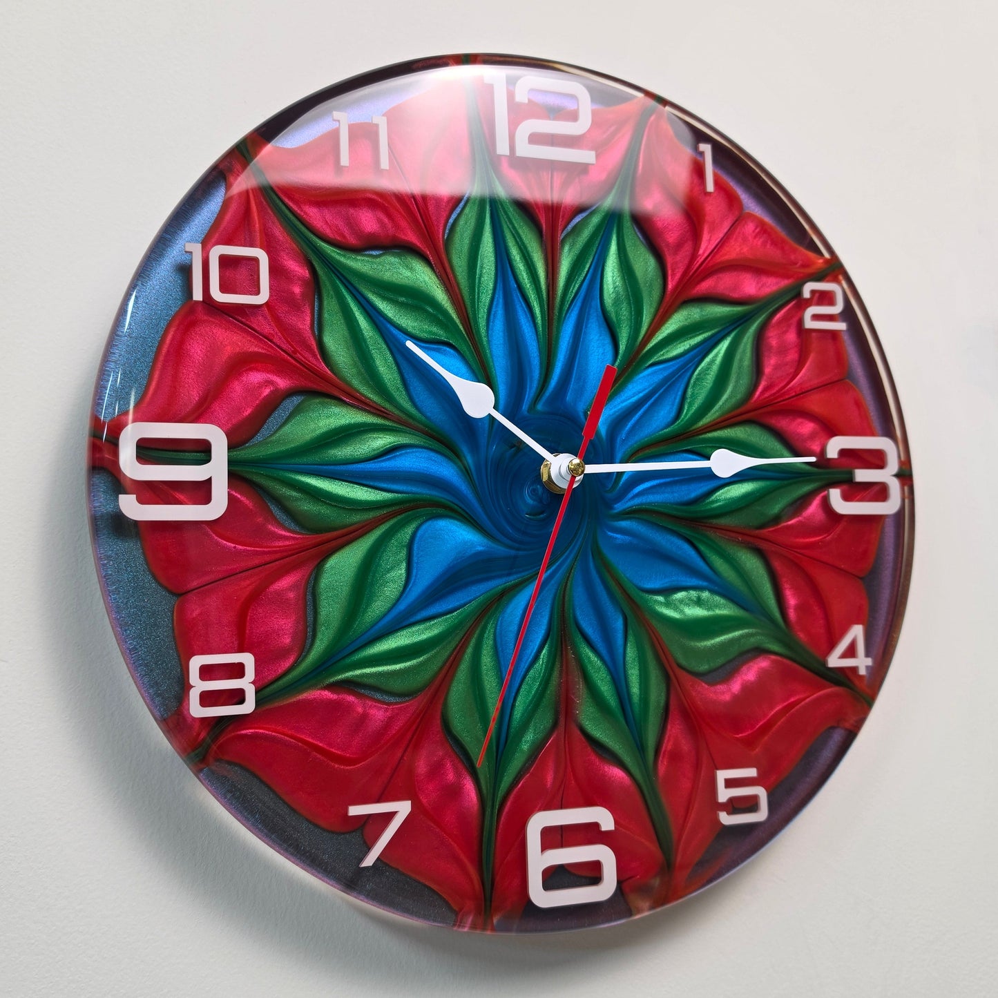 Abstract Time Space of Color handmade wall clock with abstract color-blending technique and white acrylic numerals