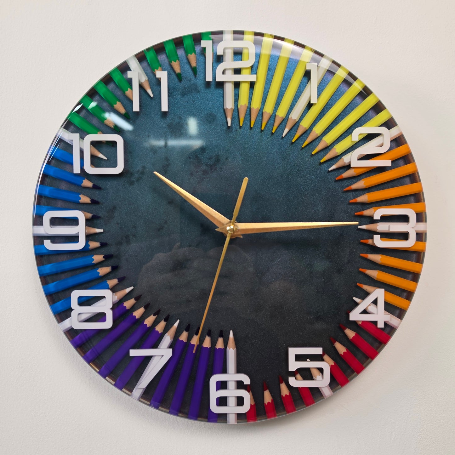 Pencil Spectrum original functional wall art handmade with colored pencils and clear resin