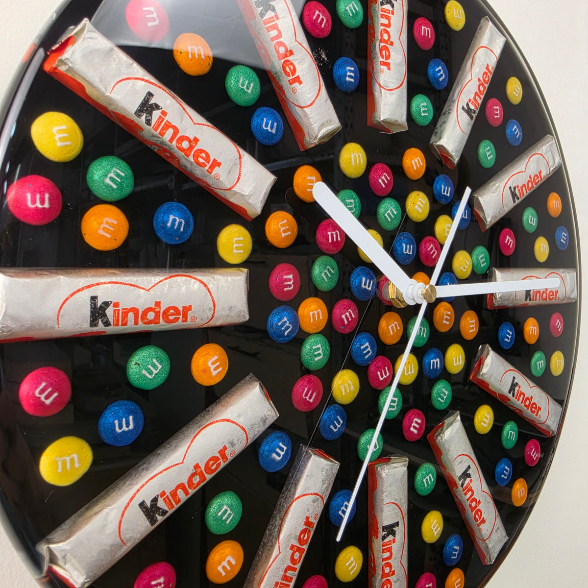 30 cm handmade resin wall clock with colorful candy casts and decorative bar wrappers