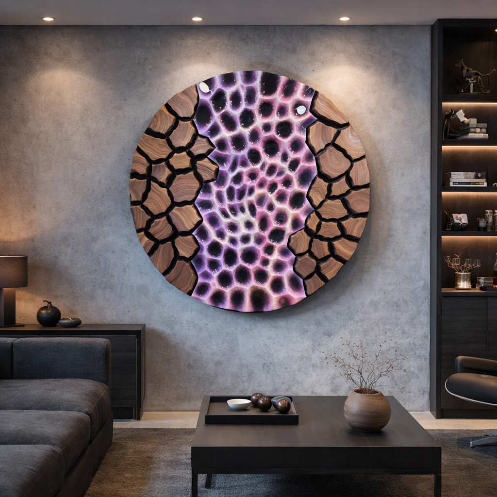 Unique large wall art black walnut and resin contemporary design
