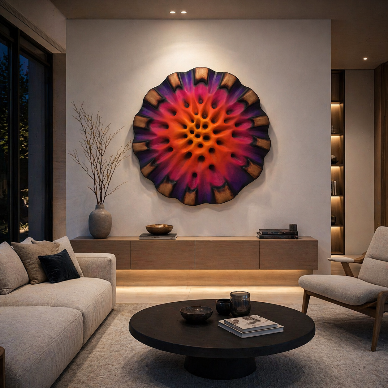 Fiamma Interna wall sculpture displayed in interior space as statement piece