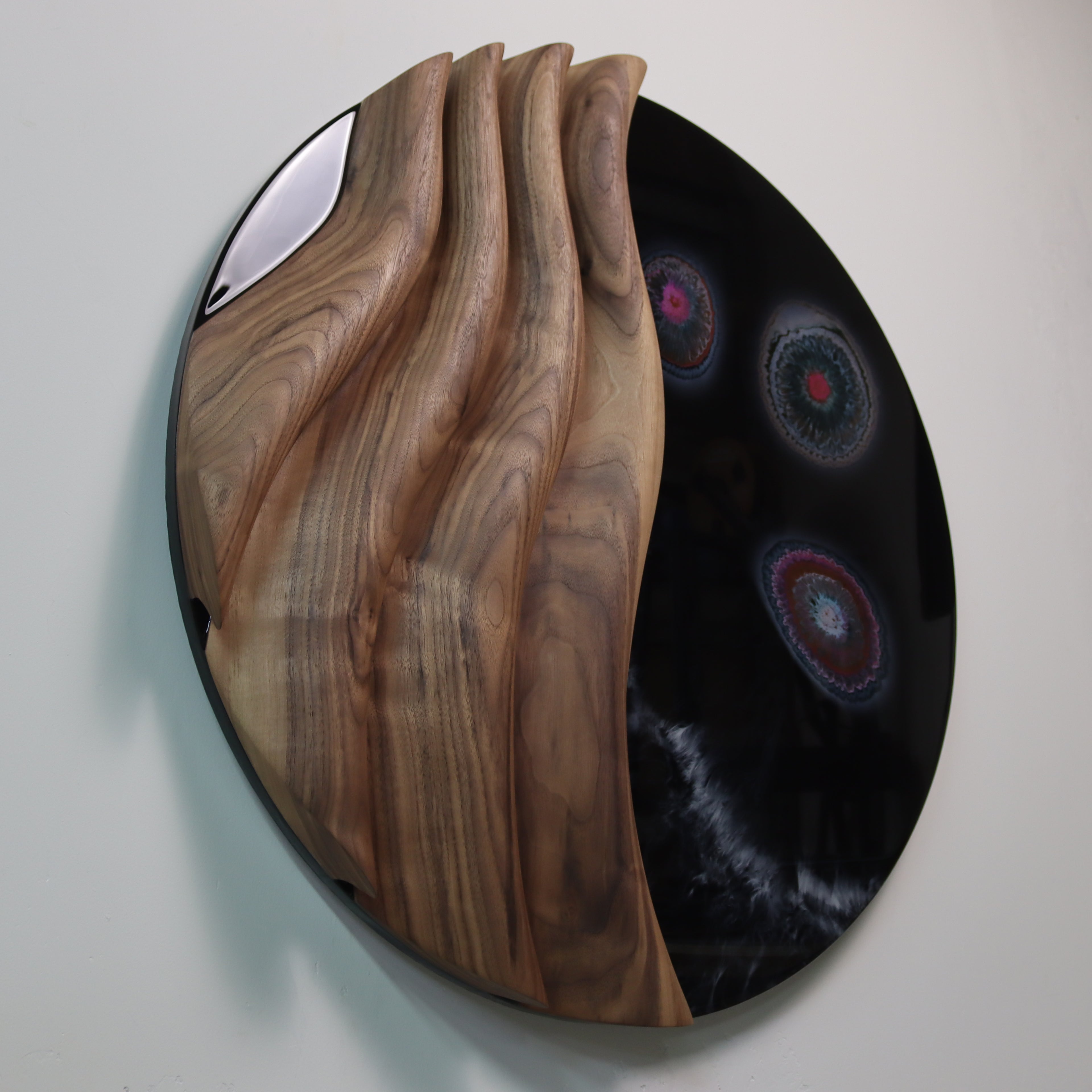 Perspective view highlighting contrast between wood and resin surface