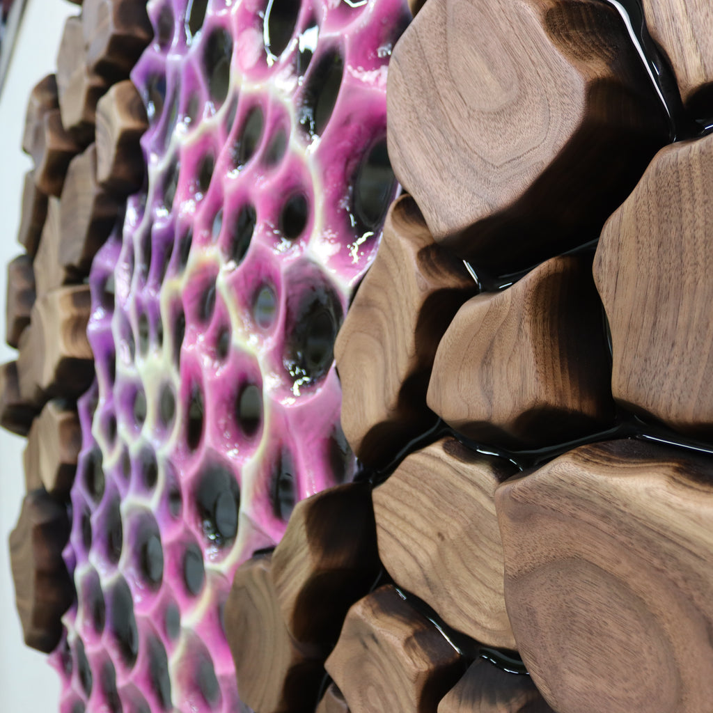 Close-up of resin core with purple and pink cosmic effect