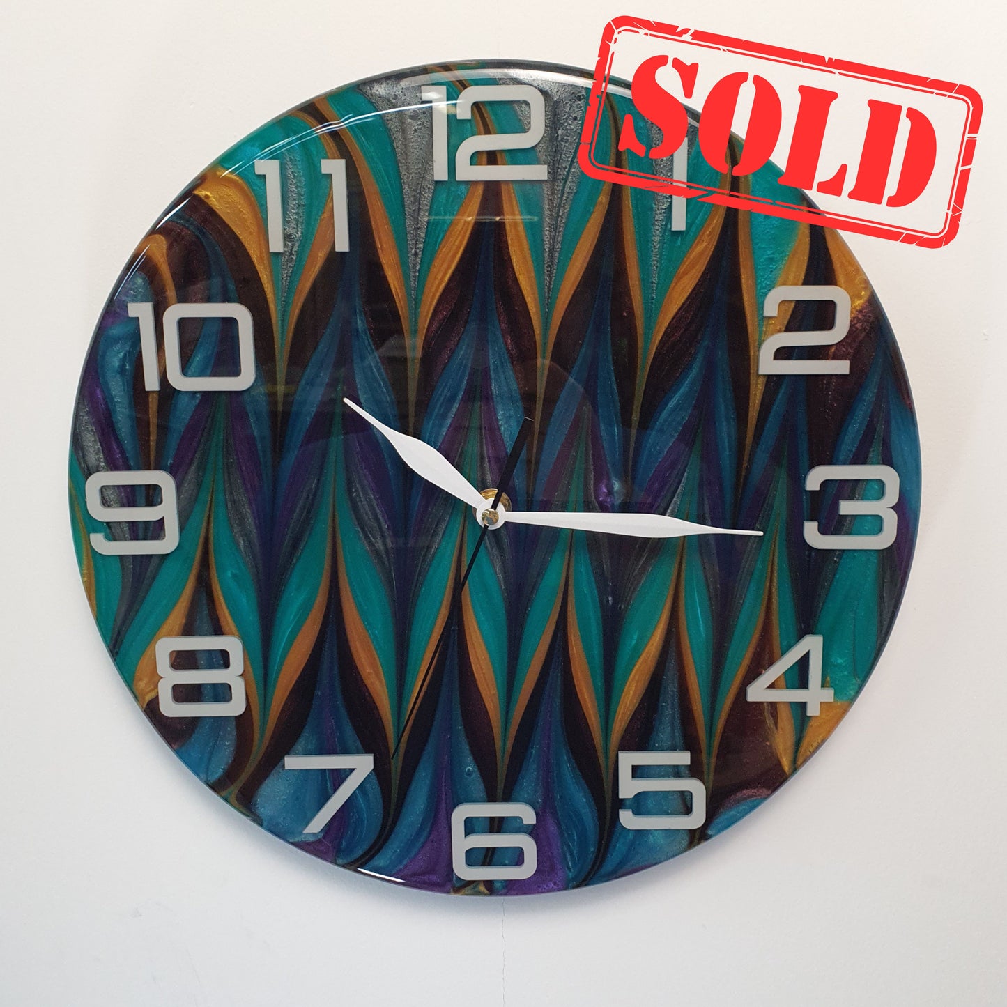Front view – Midnight Mirage epoxy resin wall clock – Abstract Time series