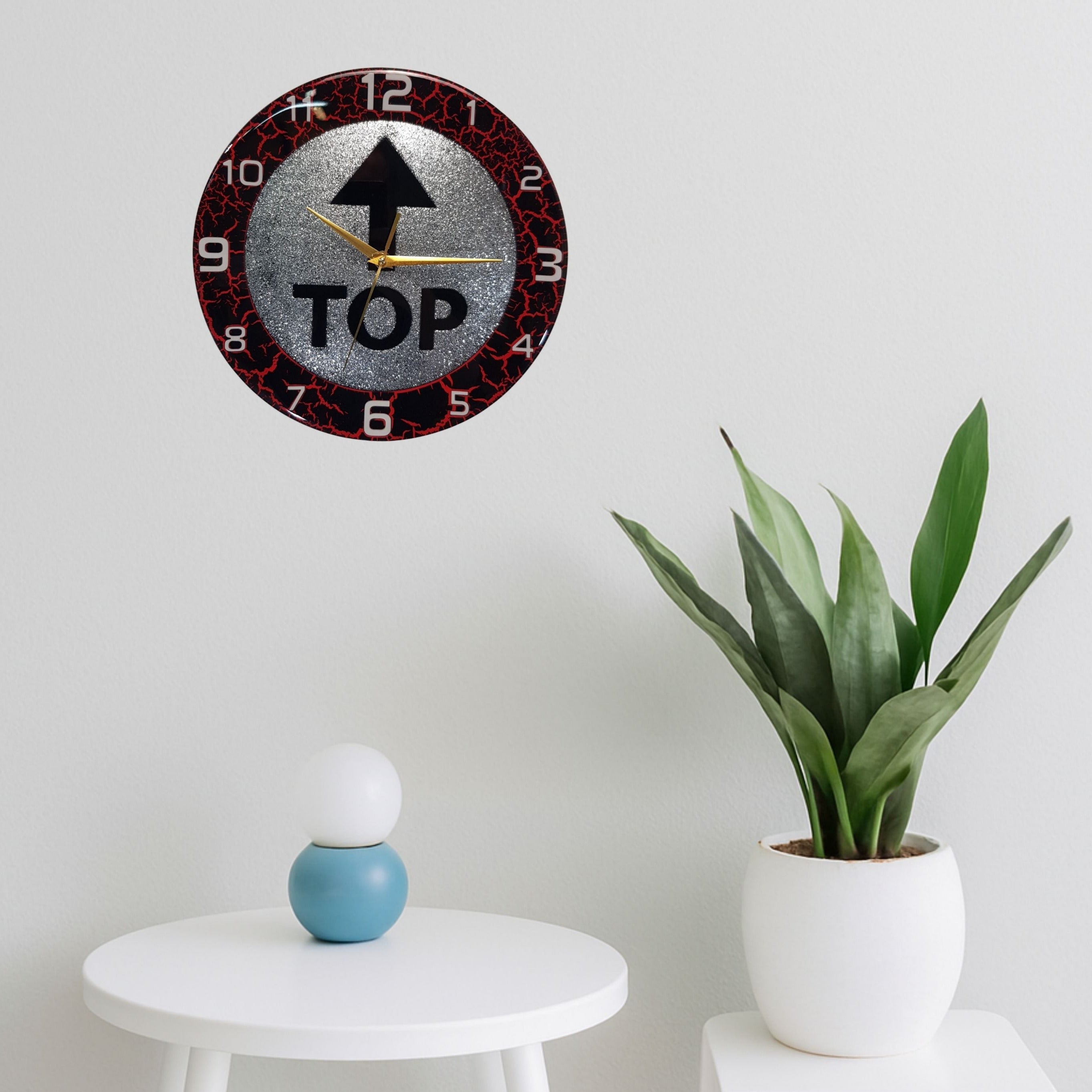 Top Time Silver Spark 30 cm resin wall clock – handmade in Italy, glossy finish